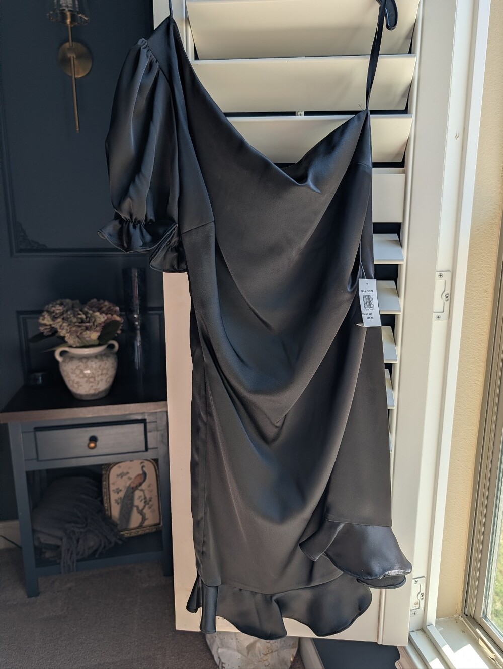 B Darlin One-Shoulder Black Satin Dress